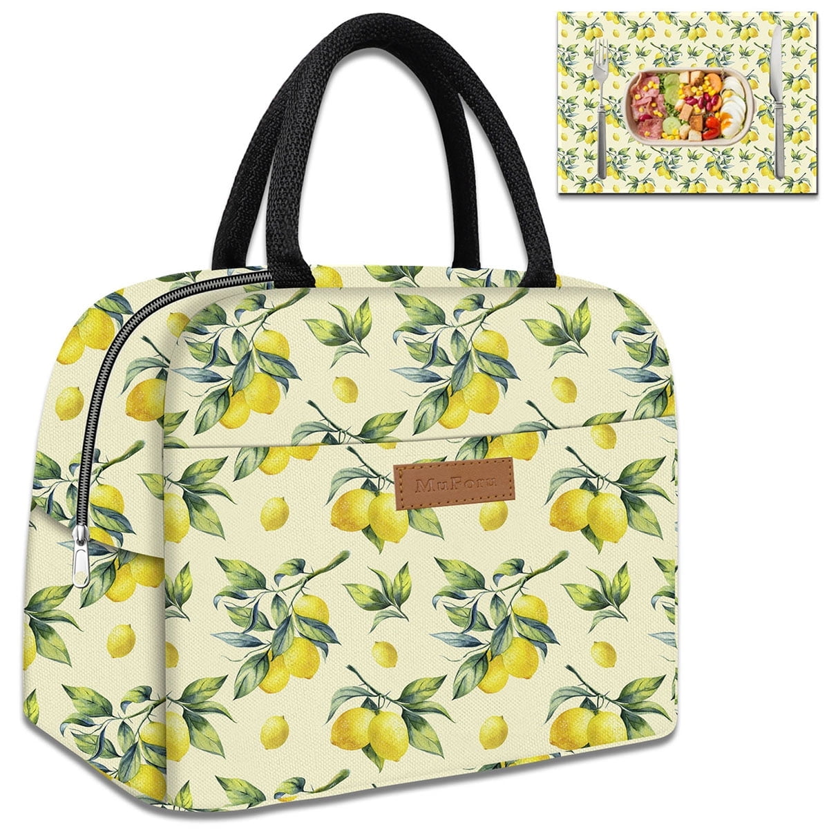 Insulated Lunch Bag Women with Placemat, Large Capacity Reusable Cute