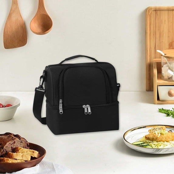 Insulated Lunch Bag for Work Travel - Waterproof Double Layer Cooler Tote with Dual Compartments - Thermal Leakproof Food Container for Bento Boxes Milk Bottles Meals - Large Capacity 12 Can Cooler
