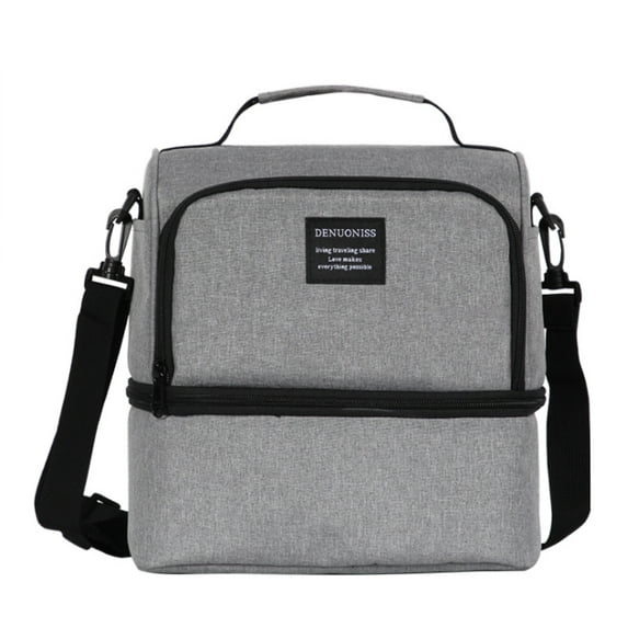 Insulated Lunch Bag for Men and Women Double layer Large-Capacity Reusable Cooler Lunch Bag (Gray)