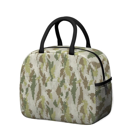 Insulated Lunch Bag for Women, Floral Print Oxford Fabric Lunch Box, Leakproof Thermal Cooler Tote for Work, School & Picnic, Camo, Camouflage Print