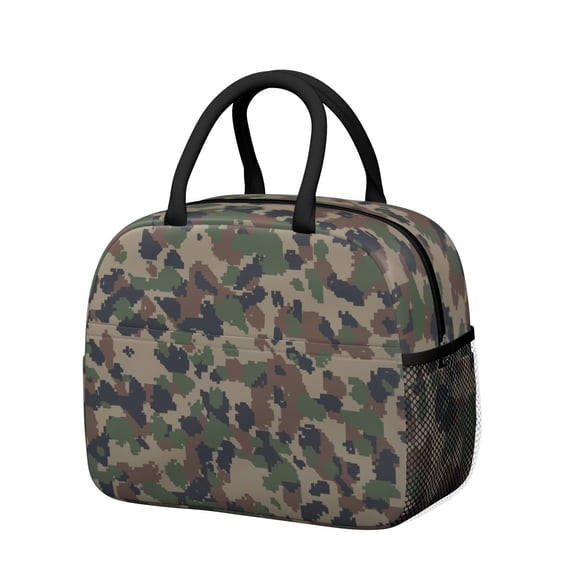 Insulated Lunch Bag for Women, Floral Print Oxford Fabric Lunch Box, Leakproof Thermal Cooler Tote for Work, School & Picnic, Camo, Camouflage Print