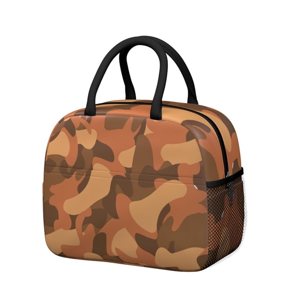 Insulated Lunch Bag for Women, Floral Print Oxford Fabric Lunch Box, Leakproof Thermal Cooler Tote for Work, School & Picnic, Camo, Camouflage Print