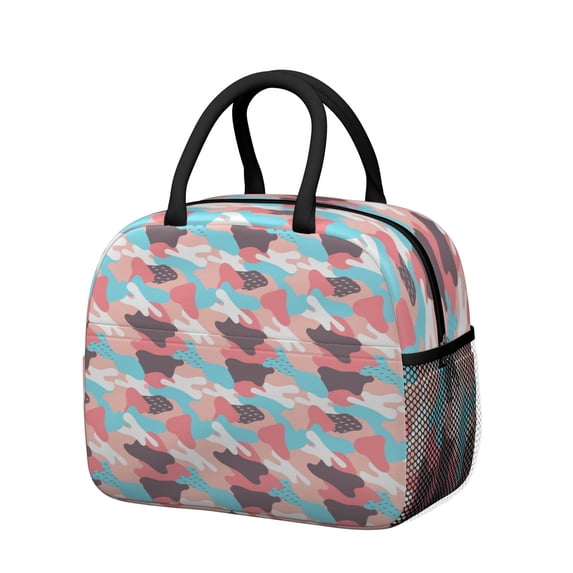 Insulated Lunch Bag for Women, Floral Print Oxford Fabric Lunch Box, Leakproof Thermal Cooler Tote for Work, School & Picnic, Camo, Camouflage Print