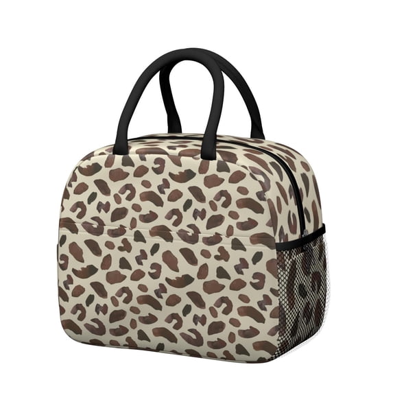 Insulated Lunch Bag for Women, Floral Print Oxford Fabric Lunch Box, Leakproof Thermal Cooler Tote for Work, School & Picnic, Leopard Animal Print