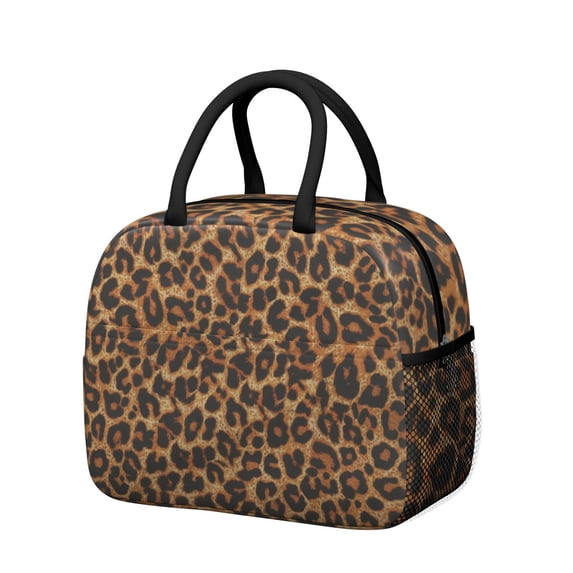 Insulated Lunch Bag for Women, Floral Print Oxford Fabric Lunch Box, Leakproof Thermal Cooler Tote for Work, School & Picnic, Leopard Animal Print