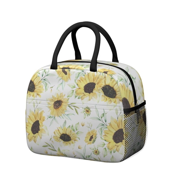 Insulated Lunch Bag for Women, Floral Print Oxford Fabric Lunch Box, Leakproof Thermal Cooler Tote for Work, School & Picnic, Sunflower Floral Print