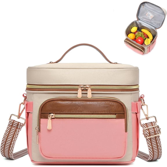 Insulated Lunch Bag for Women, Leakproof Cooler Lunchbox for Adult Work Large Lunch Tote Purse with Adjustable Strap Cup Holder for Meal,