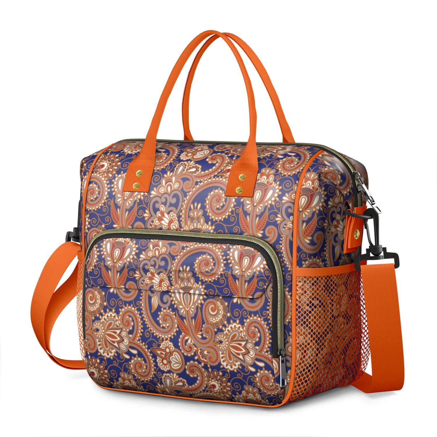Insulated Lunch Bag with Paisley and Floral Design – Waterproof Large Lunch Box for Women Ideal for Work or Outdoor Picnic
