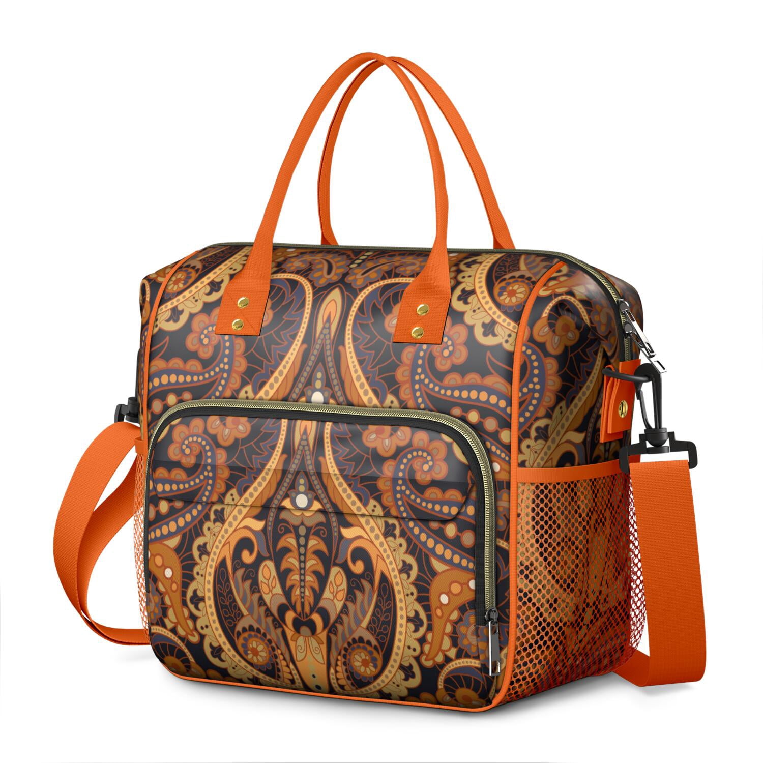 Insulated Lunch Bag with Paisley and Floral Design – Waterproof Large Lunch Box for Women Ideal for Work or Outdoor Picnic