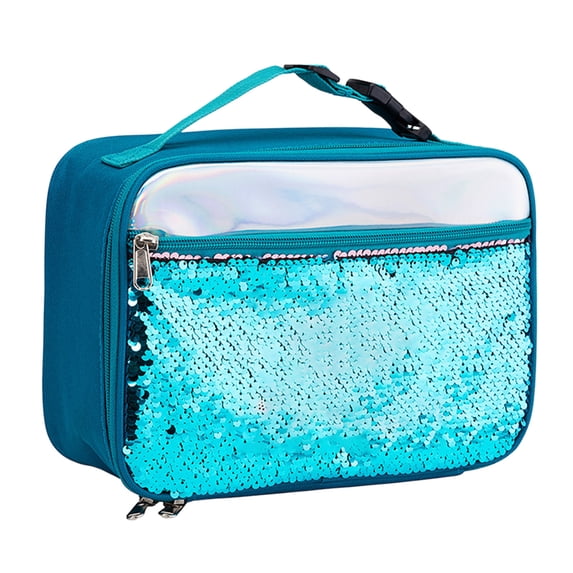Insulated Lunch Bag with Sequin Decoration, Oxford Fabric, Portable for Outdoor Picnic and Work