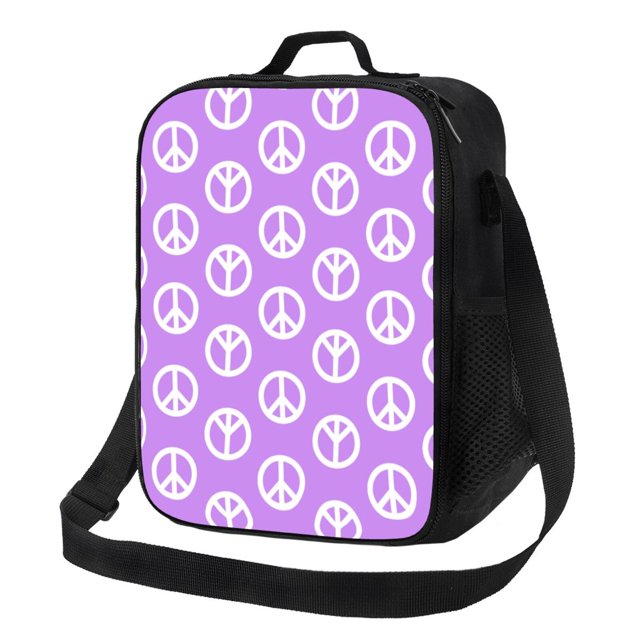 Insulated Lunch Bags for Women Men, peace signs Purple cute Lunch Box