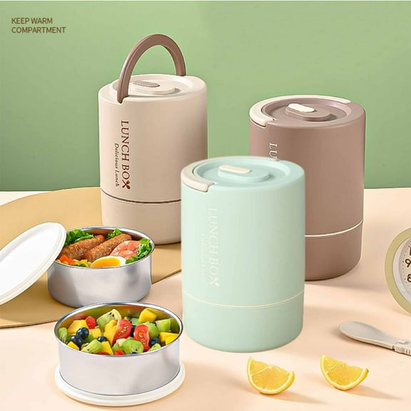 Insulated Lunch Box, 3 Compartment Stainless Steel Food Container, 12.5x12.5x19cm Leak Proof & Thermal Insulated for Hot and Cold Meals, for Office, Educational, Picnics, and Outdoor