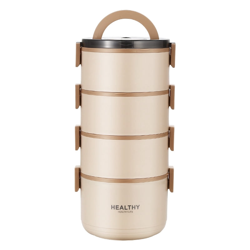 Insulated Lunch Box, 304 Stainless Steel Insulated Lunch Box, 4-Tier 2800ml Large Capacity Divided Lunch Box, Multi-Layer Portable Lunch Container, Office Worker & Student Lunch Box, Khaki