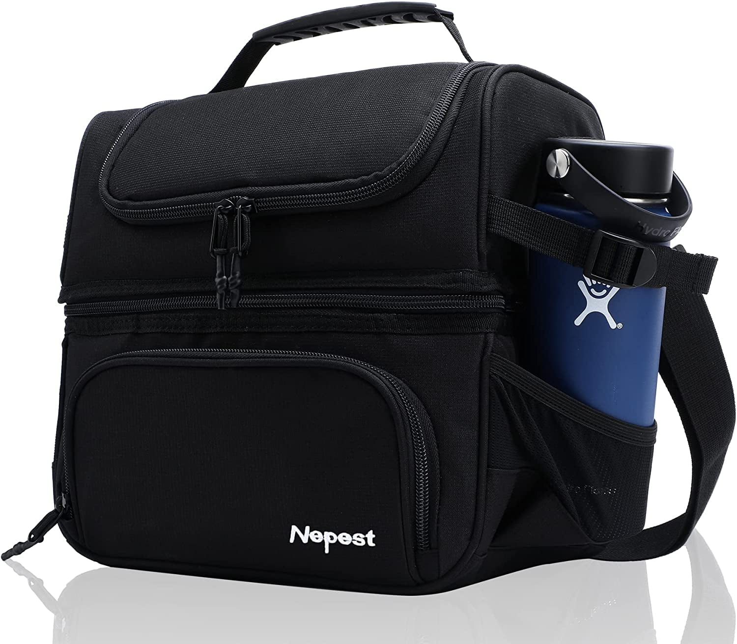 Insulated Lunch Box for Adults 2 Compartment Heavy Duty Black Thermal Lunch Bag Leakproof