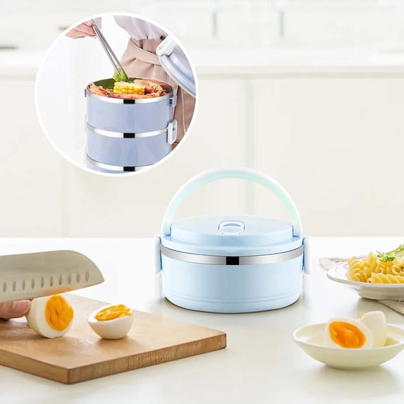 Insulated Lunch Box for Adults, Stainless Steel Thermal Bento Box, Round Portable Food Container for Office, Work, Sch-ool, Leak-Proof & Easy to Clean