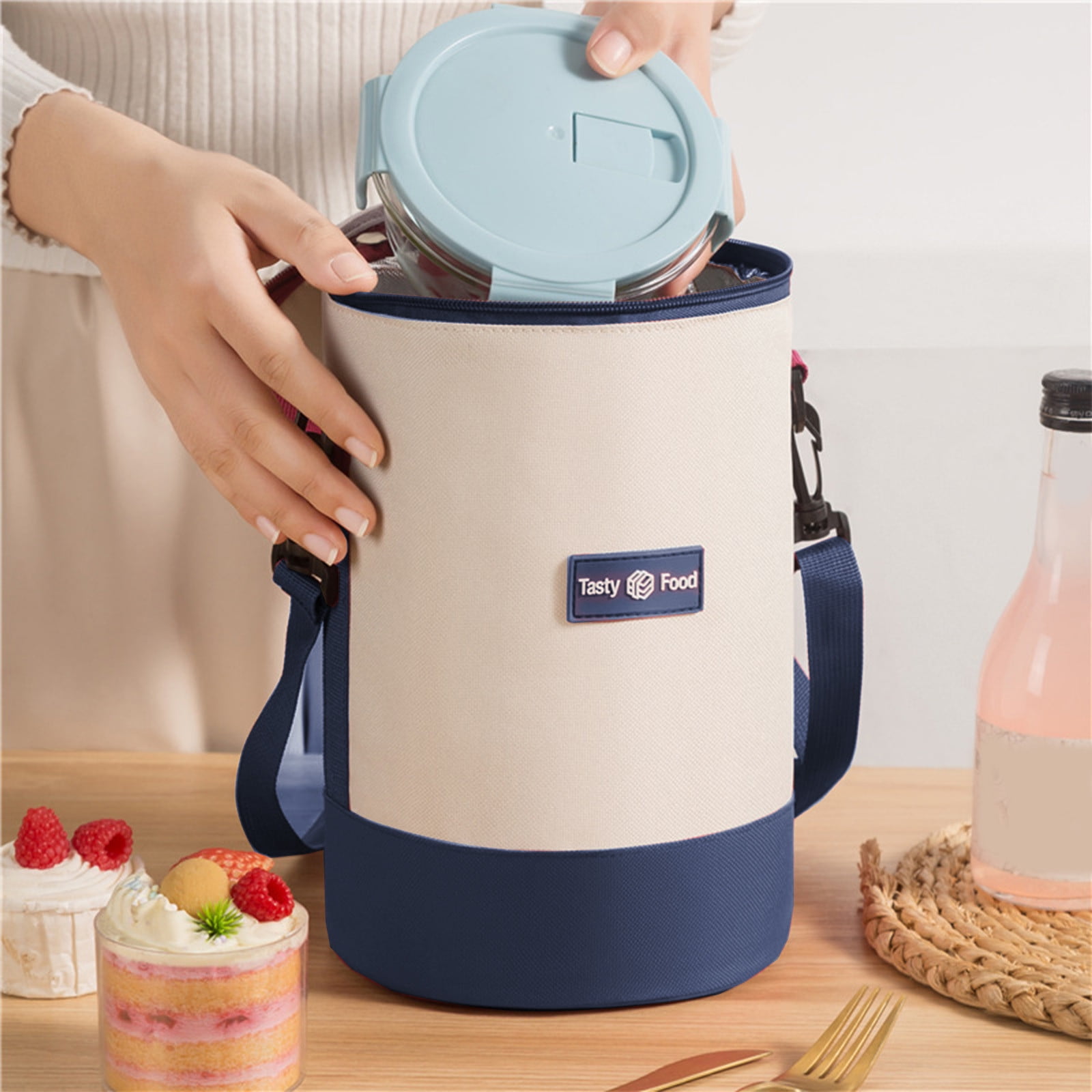 Round Ringo Lunch Box Insulated Lunch Box Bag, Multi-Layer Round Bento Bag for School and ...