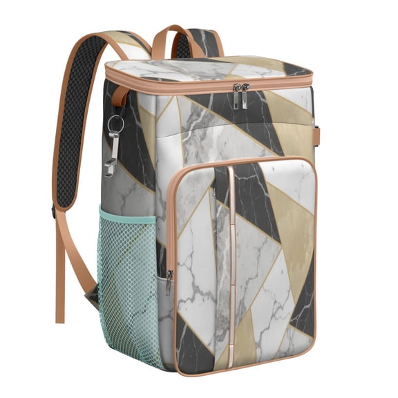 Insulated Lunch Box Cooler Backpack Marble Modern Geometric Flowers Abstract Lightweight Insulated Backpack Cooler Leak Proof Travel Camping Lunch Backpack Outdoor Cutlery Backpack for Camping Hiking