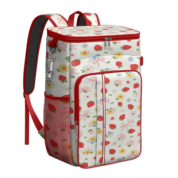 Insulated Lunch Box Cooler Backpack Strawberry Fruit Lightweight Insulated Backpack Cooler Leak Proof Travel Camping Lunch Backpack Outdoor Cutlery Backpack for Outdoor Enthusiasts