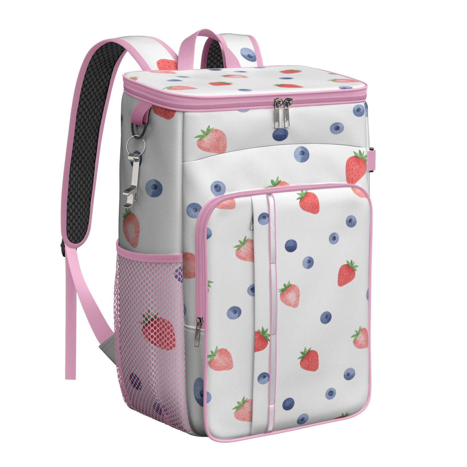 Insulated Lunch Box Cooler Backpack Strawberry Fruit Lightweight Insulated Backpack Cooler Leak Proof Travel Camping Lunch Backpack Outdoor Cutlery Backpack for Outdoor Enthusiasts