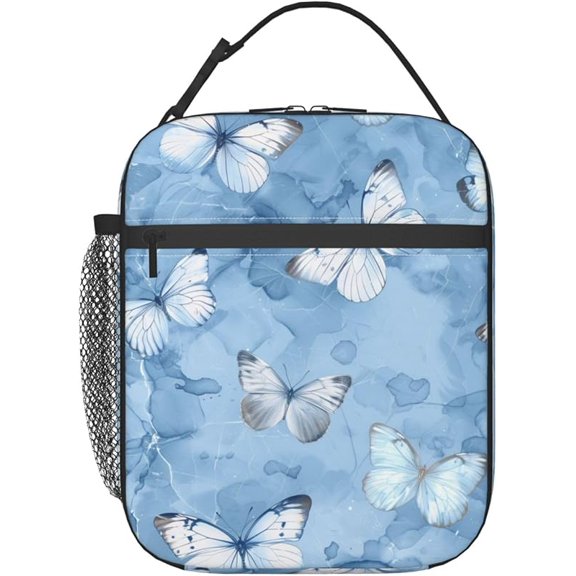 Insulated Lunch Box for Lunch bags for men and womenButterfly Lunch Box for Work,Picnic Travel,Hiking,Beach or Fishing Polyester Blue Watercolor Butterfly Theme Lunch Bag