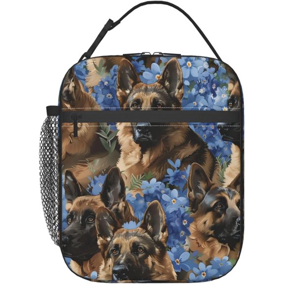 Insulated Lunch Box for Women Men German Shepherd Dog Floral Lunch Box Reusable Portable Lunch Bag Cooler Tote Durable Lunch Container for Office Picnic Work Travel Hiking