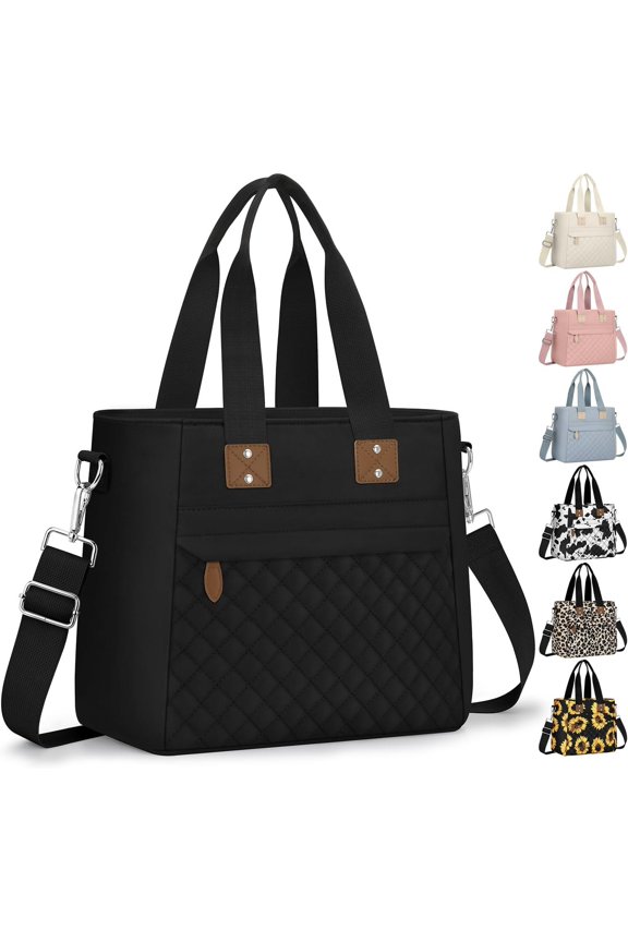 Insulated Lunch Box for Women & Men - Large Thermal Lunch Bag Women with Removable Strap, Lunch Cooler Tote Bags Purse for Adults Work, Picnic, Hiking, Beach, Travel, Medium,Black