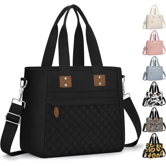 Insulated Lunch Box for Women & Men - Large Thermal Lunch Bag Women with Removable Strap, Lunch Cooler Tote Bags Purse for Adults Work, Picnic, Hiking, Beach, Travel, Medium,Black