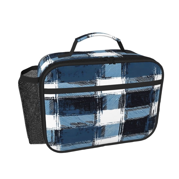 Insulated Lunch Box For Women Men Oxford Cloth Thermal Lunch Bag With Mesh Pocket For Drink Keep Food Warm Cold For Work Office Mediumblue Houndstooth Buffalo Plaid Tartan Check Scotland
