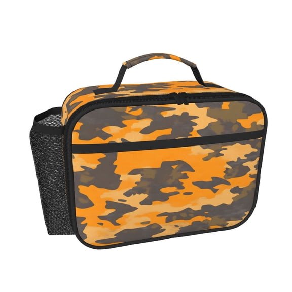 Insulated Lunch Box For Women Men Oxford Cloth Thermal Lunch Bag With Mesh Pocket For Drink Keep Food Warm Cold For Work Office Texture Camo Army Orange_2