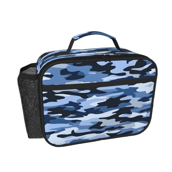 Insulated Lunch Box For Women Men Oxford Cloth Thermal Lunch Bag With Mesh Pocket For Drink Keep Food Warm Cold For Work Office Vector Camouflage Pattern Blue_4