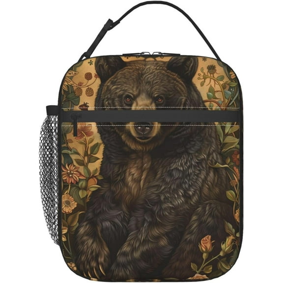 Insulated Lunch Box for Adults Bear Lunch Box for Work Picnic Travel Hiking Beach or Fishing Home Birthday Gift Bear Floral
