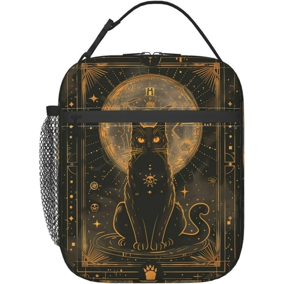 Insulated Lunch Box for Adults Cat Lunch Box for Work,Picnic,Travel,Hiking,Beach or Fishing Polyester Tarot Black Cat Theme 10"Lx 8"Wx4"H