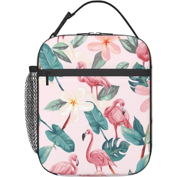 Insulated Lunch Box for & Women - Flamingo Lunch Bag for Work, Picnic, , Travel, Hiking, Beach or Fishing - Polyester Palm Floral