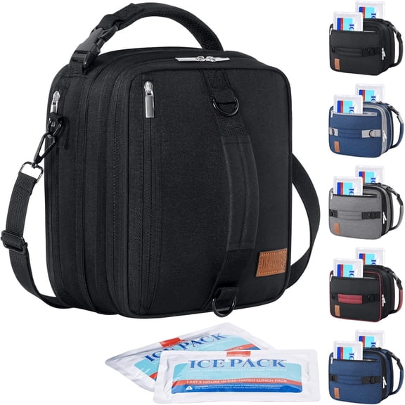 Insulated Lunch Box for Men, Expandable Cooler Bag, Freezable Lunch Bag for Women with 2 Ice Packs and Straps for Work Travel College, 8.2L Black