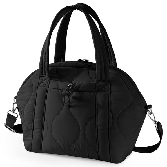 Insulated Lunch Box for Women, 12L Puffy Reusable Lunch Bag for Work, Office & Picnic, Leak-Proof Tote with Shoulder Strap,Black
