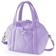 Insulated Lunch Box for Women, 12L Puffy Reusable Lunch Bag for Work, Office & Picnic, Leak-Proof Tote with Shoulder Strap,Purple