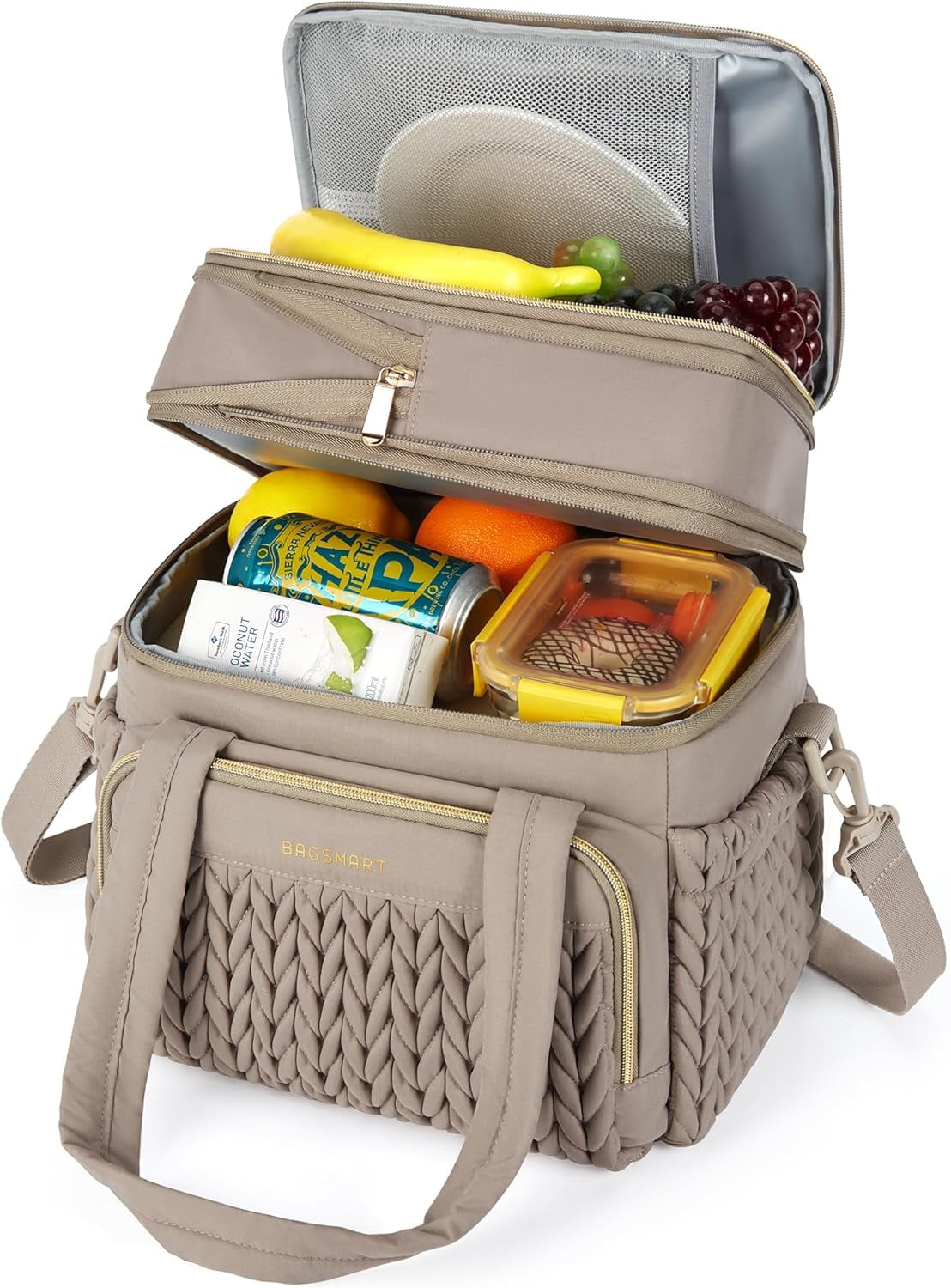 Insulated Lunch Box for Women, Double Deck Leakproof Cooler Bag with Expandable Design for Office Work & Outdoor Picnic