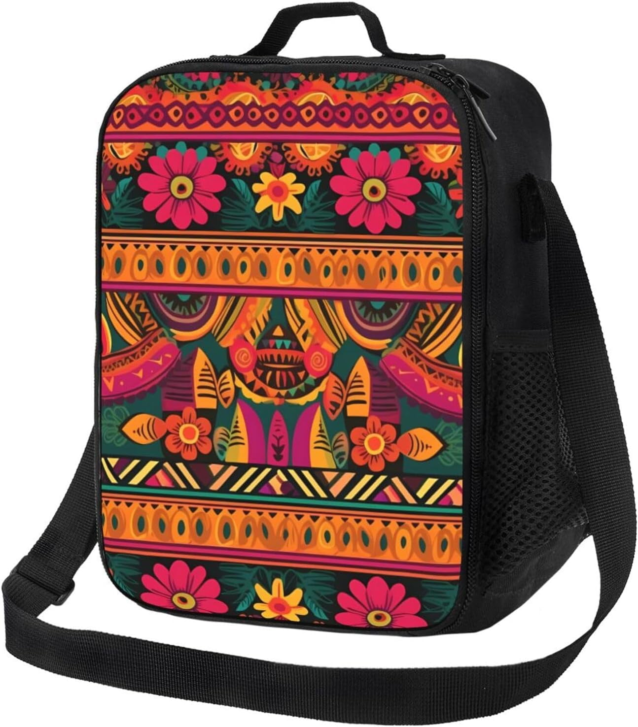 Insulated Lunch Box for Women Men Mexican Folk Art Boho Lunch Bag Lunch Shoulder Bags for Work