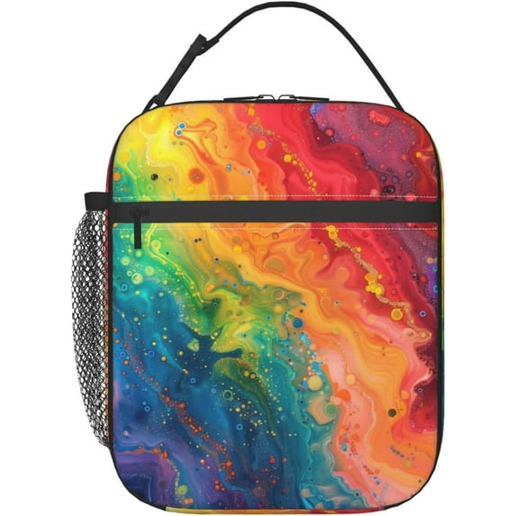 Insulated Lunch Box for Women Rainbow for Work,Picnic,Travel,Hiking, Beach or Fishing Polyester Marble Rainbow Lunch Box 10"Lx 8"Wx4"H