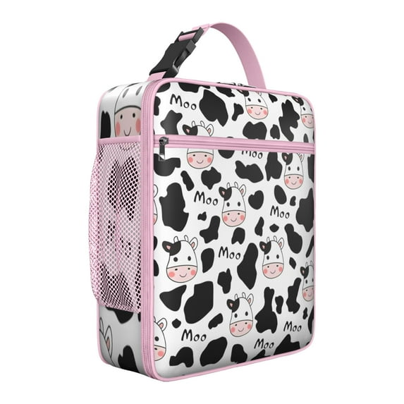 Insulated Lunch Box with Adorable Cow Graphic – Reusable Thermal Tote Bag for Hiking, Office & School