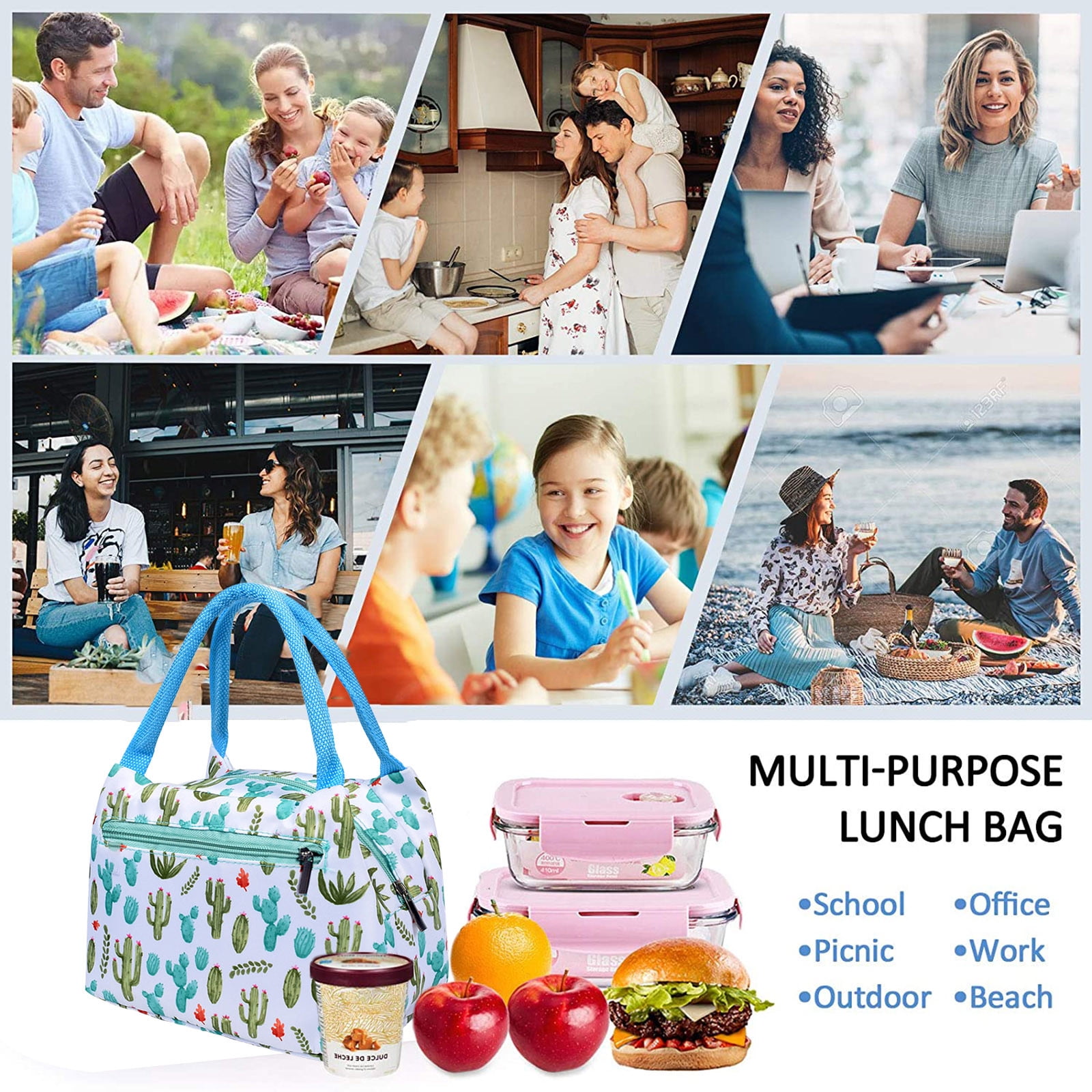 Insulated Lunch Container Thermal Cooler Bag Waterproof Portable Bento Tote for Office School Travel Picnic Aesthetic Style 9X5X11In