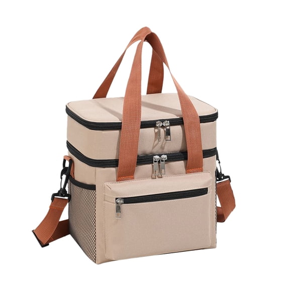 Insulated Lunch Pouch for Women With Waterproof Double Layer and Paired-Way Compartment, 10.8 in x 9.8 in x 7 in, 12 L Capacity, Khaki Gray Blue