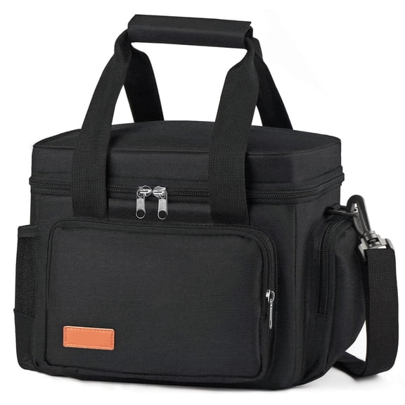 Insulated Lunch Tote for Adults, Leakproof Cooler Bag with Spacious Interior, Multi-Pocket Design for Commuting Hiking Beach, Adjustable Shoulder Strap, Black