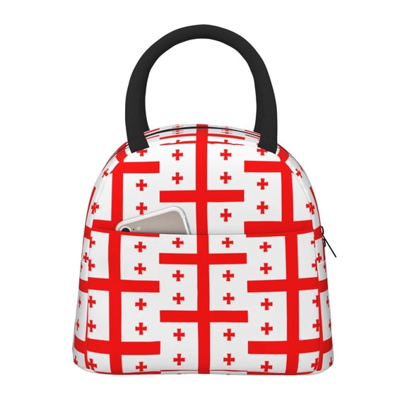 Insulated Lunch Tote Bag Georgian Flag Lunch Bag for Women Men Black