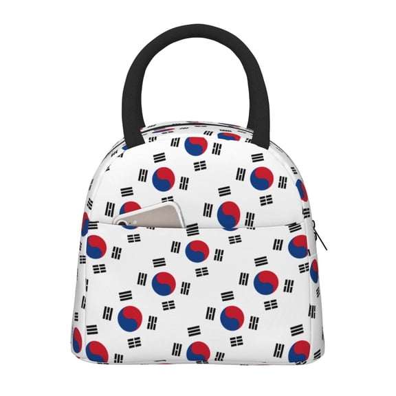 Insulated Lunch Tote Bag Korean Flag Lunch Bag for Women Men Black