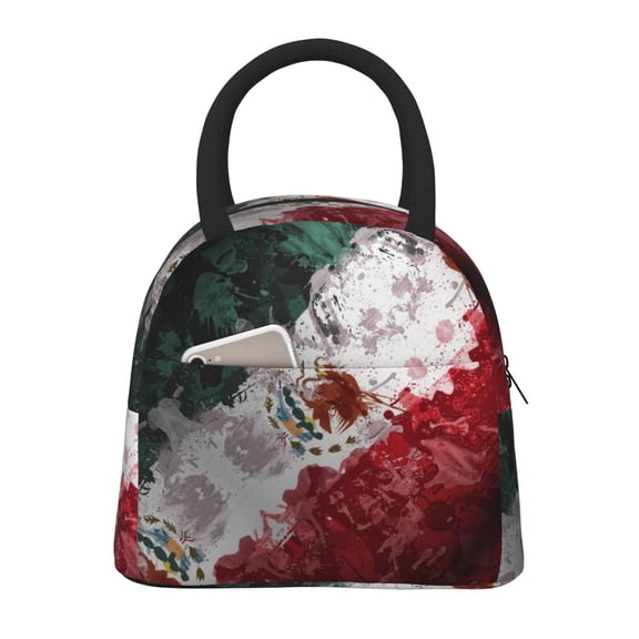 Insulated Lunch Tote Bag Mexico-Mexican-Flag Lunch Bag for Women Men Black