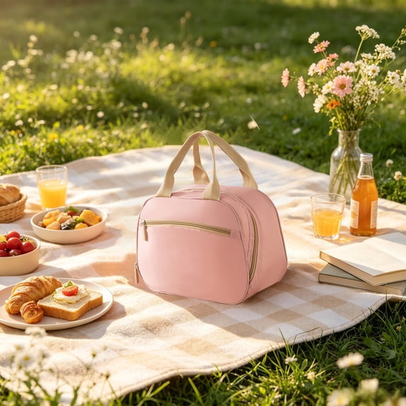 Insulated Lunch Tote Bag Oxford Cooler Bag with Front Pocket Portable Food Carrier for Work Picnic Outdoor