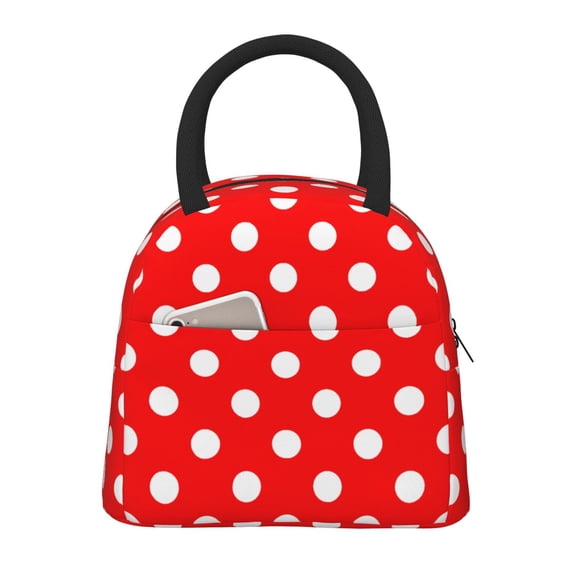Insulated Lunch Tote Bag Polka Dot Red Lunch Bag for Women Men Black