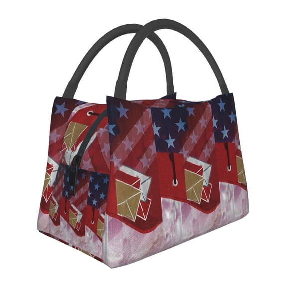 Insulated Lunch Tote Bag Postal Worker Us Flag Lunch Bag For Women Men