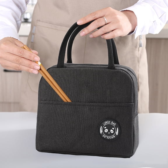 Insulated Lunch Tote Bag Thermal Cooler Lunch Box Bag, Durable Oxford Cloth Front Pocket Design Reusable Handheld Lunch Container, For Adult Work Picnic Outdoor Use(Black)